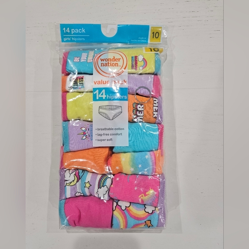 Wonder Nation Girls 14 Pack Multi Color Hipsters Panties Underwear Size 10 NEW